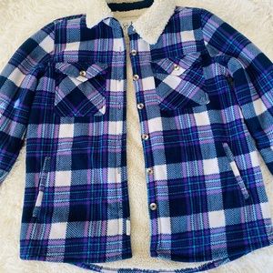 Women's Plaid Fleece Jackets Plush Sherpa Lined Shirt Jacket with Pockets-